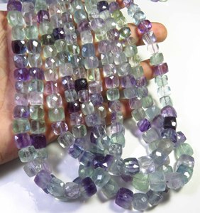 Perles de pierre précieuse en fluorite verte naturelle de haute qualité, forme cube, 6-8mm, facettées multi-angles, percées au centre, brin de 16 pouces, fluorite fantaisie - Product Image 2