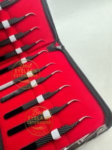 Pinza Profesional para Extensión de Pestañas con Punta de Fibra, Recubrimiento de Polvo Negro Brillante, Acero Inoxidable, Agarre de Diamante, Instrumento de Belleza - Product Image 4