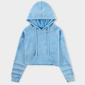Haut court à capuche pour femme de haute qualité OEM, manches longues, style décontracté, respirant, grandes tailles - Product Image 1