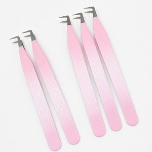 Ensemble de pinces à épiler professionnelles en acier inoxydable rose pour extensions de cils, pointes en L de précision, longueur 13 cm, pour artistes en extensions de cils, beauté - Product Image 1