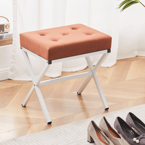 Tufted Vanity Ottoman Foot <b>Stool</b> with Thickened Cushion X Leg Metal Frame Shoe Changing <b>Step</b> <b>Stool</b> - Product Image 6