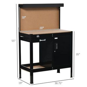 Tavolo da Lavoro Multiuso con Cassetto Scorrevole, Armadietto Portautensili e Chiavi, Banchi per Falegnameria - Product Image 3