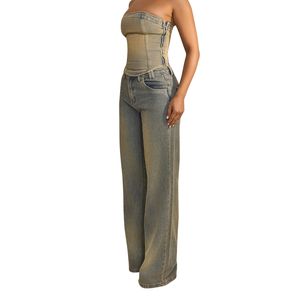 Nouveau Jean en Denim Délavé Vintage Taille Haute Coupe Droite Ample pour Femme, Style Urbain, Vente en Gros Personnalisée OEM ODM - Product Image 3
