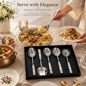 Nouvel arrivage : Ensemble d'ustensiles de service en métal de style européen, design indien, prix abordable, luxe, hydrofuge, sans danger pour les aliments, pour la maison - Product Image 6