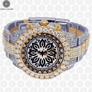 Charm_Jewells Women's Luxury Gold <b>Chronograph</b> Watch Round Case Analog Mechanical Movement Diamond Encrusted Stainless Steel Band - Product Image 3