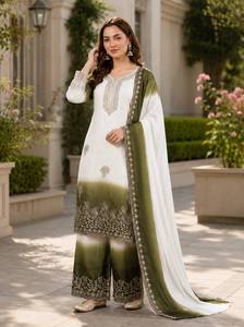 Designer Ombre Pakistani Salwar Kameez Suit Dupatta Embroidered Palazzo Set Winter Summer Party Wear Festive Ethnic Dress Women - Product Image 5