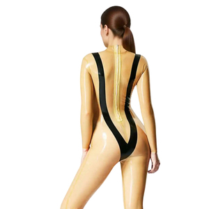 Women's Transparent PU Coated <b>Jumpsuit</b> High Waist Sleeveless Turtleneck Zipper Back Sexy Clubwear Full Length Bodycon Fit - Product Image 1