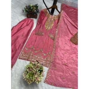 Women's Beautiful <b>Top</b>-Plazzo and Dupatta Set with Embroidery Sequence Work - Product Image 2