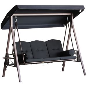Dondolo a 3 posti in acciaio con tettoia e cuscini laterali imbottiti per patio, colore nero, modello da donna - Product Image 1