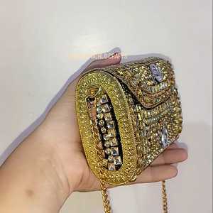 Luxury Handmade Black Velvet <b>Clutch</b> With <b>Gold</b> Embellishments Irregular Shape Metal Detailing - Product Image 2