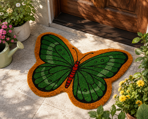 Tapis de porte en fibre de coco imprimé ButterGlow Premium avec support en PVC |   Tapis d'entrée décoratif en forme de papillon - Product Image 4