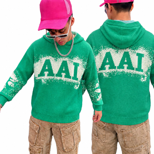 OEM Custom Men's Hoodies Knit Sweater Heavyweight Jacquard Streetwear Hoodie Private Label Wholesale Knitwear Factory - Product Image 1