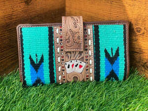 กระเป๋าคลัทช์หนังสไตล์ตะวันตก aztec tooled ใหม่ทำด้วยมือแท้สีน้ำตาลวินเทจที่ไม่ซ้ำกันออกแบบสำรับบัตรกระเป๋าสตางค์หนัง - Product Image 4