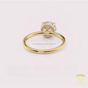 Anillo de Compromiso Solitario con Diamante Cultivado en Laboratorio de Corte Redondo en Oro Amarillo, Anillo de Promesa Clásico de Cuatro Puntas para Mujer - Product Image 4