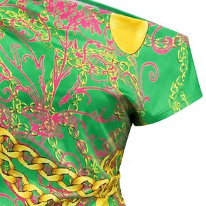 Top de un hombro con estampado verde y rosa para mujer, blusa informal de manga corta a la moda, ropa elegante de verano para mujer, ropa de moda - Product Image 5
