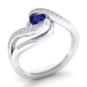 Bague en or massif 14K 18K avec saphir bleu taille ronde 0,5 carat et moissanite, bijoux minimalistes, prix de gros usine REYES - Product Image 2