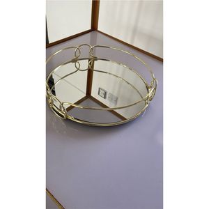 Wholesale Geometric Gold <b>Mirrored</b> Glass Tray Decorative Perfume <b>Vanity</b> Trays Luxury Metal Makeup Jewelry Storage Tray <b>Table</b> - Product Image 2