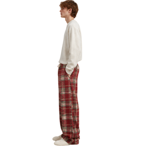 Wide Leg Plaid Pants <b>Men</b> <b>Elastic</b> <b>Waist</b> Drawstring Cotton Casual Autumn <b>Trousers</b> - Product Image 2