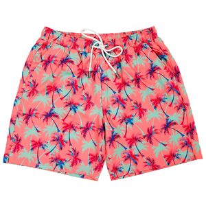 Short de bain décontracté pour homme à imprimé palmiers corail, séchage rapide, avec cordon de serrage - Product Image 1