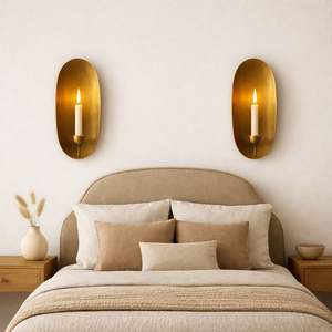ชุดเชิงเทียนติดผนังทองเหลืองหรูหราดีไซน์โลหะทำด้วยมือเรืองแสงบรรยากาศอบอุ่นสำหรับห้องนั่งเล่นของตกแต่งห้องนอน - Product Image 4