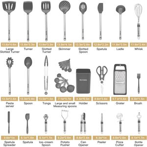 Set di 33 Utensili da Cucina in Silicone e Acciaio Inossidabile, Spatole e Cucchiai Antiaderenti, Accessori da Cucina - Product Image 2