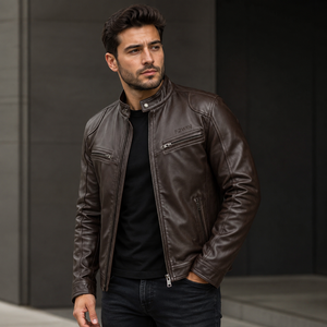 Sportwear 2026 New Arrivals Men's Casual Stand Collar Breathable Crocheted Quilted Winter Leather <b>Biker</b> <b>Jackets</b> wholesale - Product Image 3