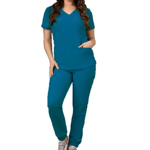Custom Stand Collar Medical Uniform Scrubs Unisex Classic Fit Nurse Cargo Pants Sets OEM Service Comfortable Knitted <b>Fabric</b> - Product Image 1