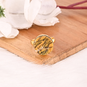 Natural Yellow Dendritic <b>Opal</b> Brass <b>Ring</b> Handmade Boho Gemstone Jewelry for Women - Product Image 3