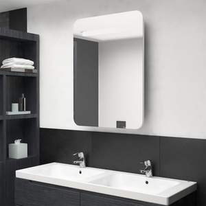 Armoire de salle de bain en MDF blanc brillant avec miroir LED et finition en verre mélaminé - Product Image 1