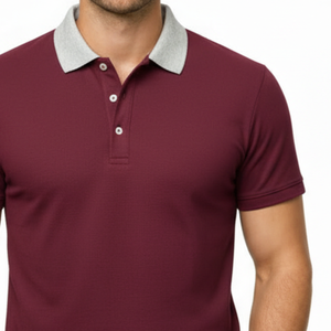 Premium <b>Maroon</b> Men's Polo Shirt Contrast light Grey Collar Short Sleeve Two-Tone Casual Golf Wear Polo <b>Top</b> - Product Image 3