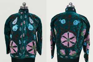 Green Velvet Embroidered Eco-Friendly Cotton Shell Women Bohemian Floral Pattern Stand Collar Open Stitch Full Sleeve <b>Winter</b> - Product Image 5