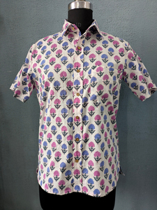 Chemise décontractée pour homme à manches courtes en popeline à imprimé floral d'été, col rabattu, respirante, 100% coton - Product Image 6