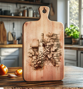Tabla de cortar de madera con diseño tribal moderno, utensilio de cocina de estilo étnico, disponible a precios de mayorista. Diseño geométrico. - Product Image 4