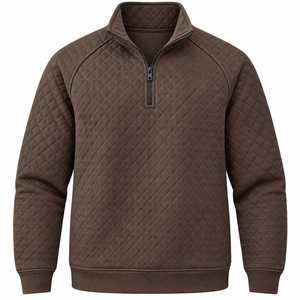 Pull à col zippé en polaire matelassée gris pour homme, coupe classique, motif géométrique, coupe-vent, écologique, décontracté, pour l'hiver - Product Image 2