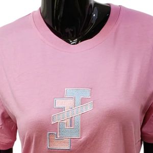 Camiseta Rosa de Manga Corta para Mujer, Cuello Redondo, Informal, de Algodón, Suave, Transpirable, Cómoda para Uso Diario - Product Image 2