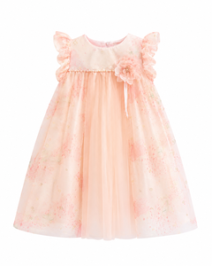 Robe de princesse florale pour filles avec manches à volants |   Robe élégante rose pour occasions spéciales - Product Image 1
