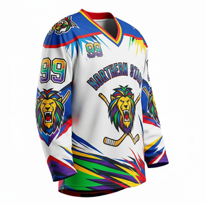 Maillots de hockey sur glace personnalisés style mode 2026, sublimés PRO 100% polyester respirant, col en V, manches longues - Product Image 4