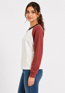 Premium Women's Color Block <b>Raglan</b> Sweatshirt Soft Cotton Fleece Casual Pullover Long Sleeve Crew Neck Lightweight Everyday <b>Top</b> - Product Image 2