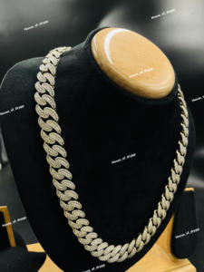 สร้อยคอคิวบันลิงค์แบบฝังเพชรโมอิสซาไนต์สีเงิน สไตล์ฮิปฮอป - Product Image 4