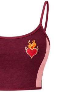 Wine Red Pink Women Camisole And Shorts <b>Set</b> Summer Two Piece Outfit Cotton Blend Crop Top Heart Print Drawstring Shorts Casual - Product Image 3