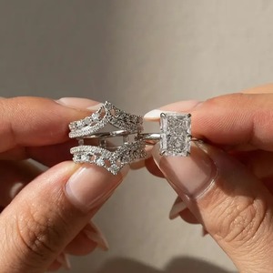 925 Moissanite Diamond Classic Radiant Cut Engagement <b>Ring</b> in Sterling Silver with Yellow & White Gold Plated <b>Ring</b> <b>for</b> Women's - Product Image 3