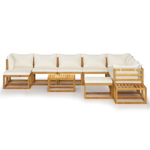 Conjunto de Muebles de Jardín de Madera de Acacia Sólida en Color Crema, Tamaño Grande, con Poliéster, Muebles de Exterior Duraderos - Product Image 3