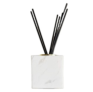Modern marble cube <b>reed</b> <b>diffuser</b> holder with metal top luxury aroma <b>diffuser</b> container premium home decor minimalist fragrance - Product Image 1