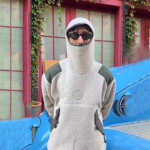 Sudadera con capucha de forro polar grueso y cálido para invierno, con bloques de color, bolsillo personalizado y estilo ninja, venta al por mayor - Product Image 5