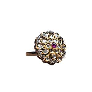 Gran oferta exclusiva, Plata de Ley 925 oxidada, doble tono, chapado en oro, plata, piedras de moissanita blancas y rosas, anillos para mujer - Product Image 1