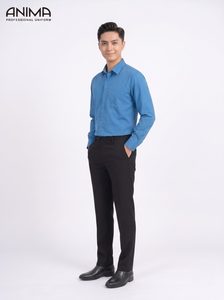 Chemise en bambou bleu marine pour homme ANIMA, respirante, décontractée et professionnelle - Product Image 1