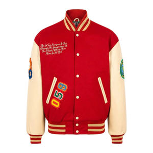 Veste universitaire personnalisée de qualité supérieure pour hommes, corps en laine rouge avec manches en cuir véritable, veste bomber Letterman - Product Image 2