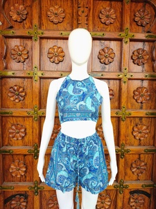 Shorts en soie pour femmes, imprimé Paisley, style bohème, taille élastique, cordon de serrage à pompons, pour l'été, la plage, décontracté, fluide, avec ourlet à volants - Product Image 2