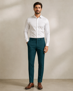 Pantalones de Oficina de Verano para Hombre Active Squad, Corte Slim Fit, Rectos, 100% Algodón, Tejido Worsted, Cintura Media, con Botones - Product Image 1
