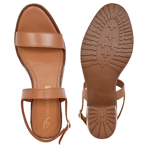 Sandales d'été pour femme en cuir véritable, à bout ouvert, à bride cheville, à talon carré, montantes, légères (marron) - Product Image 3